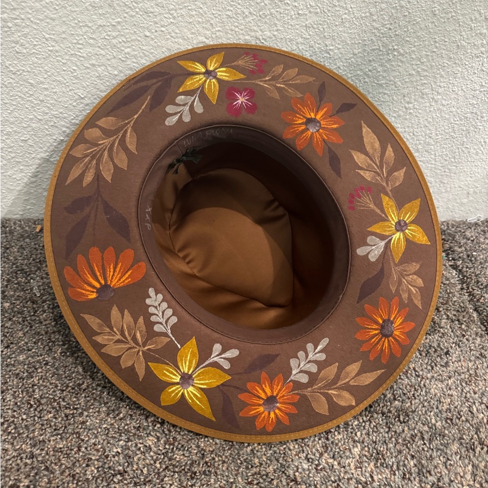 LunaBloom Handpainted Floral Brown Cowboy Hat